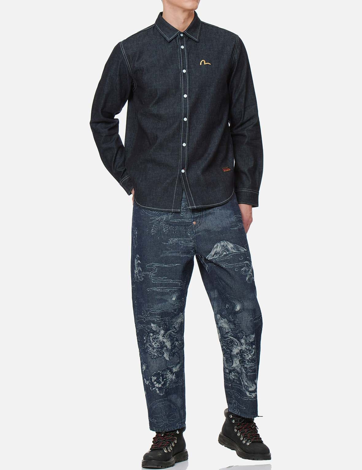 Komainu Framed Graphic Print Denim Shirt - 6