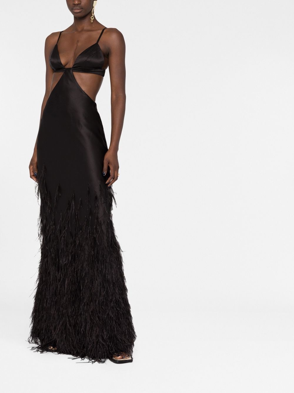 cutout-detail feather-trimmed long dress - 6