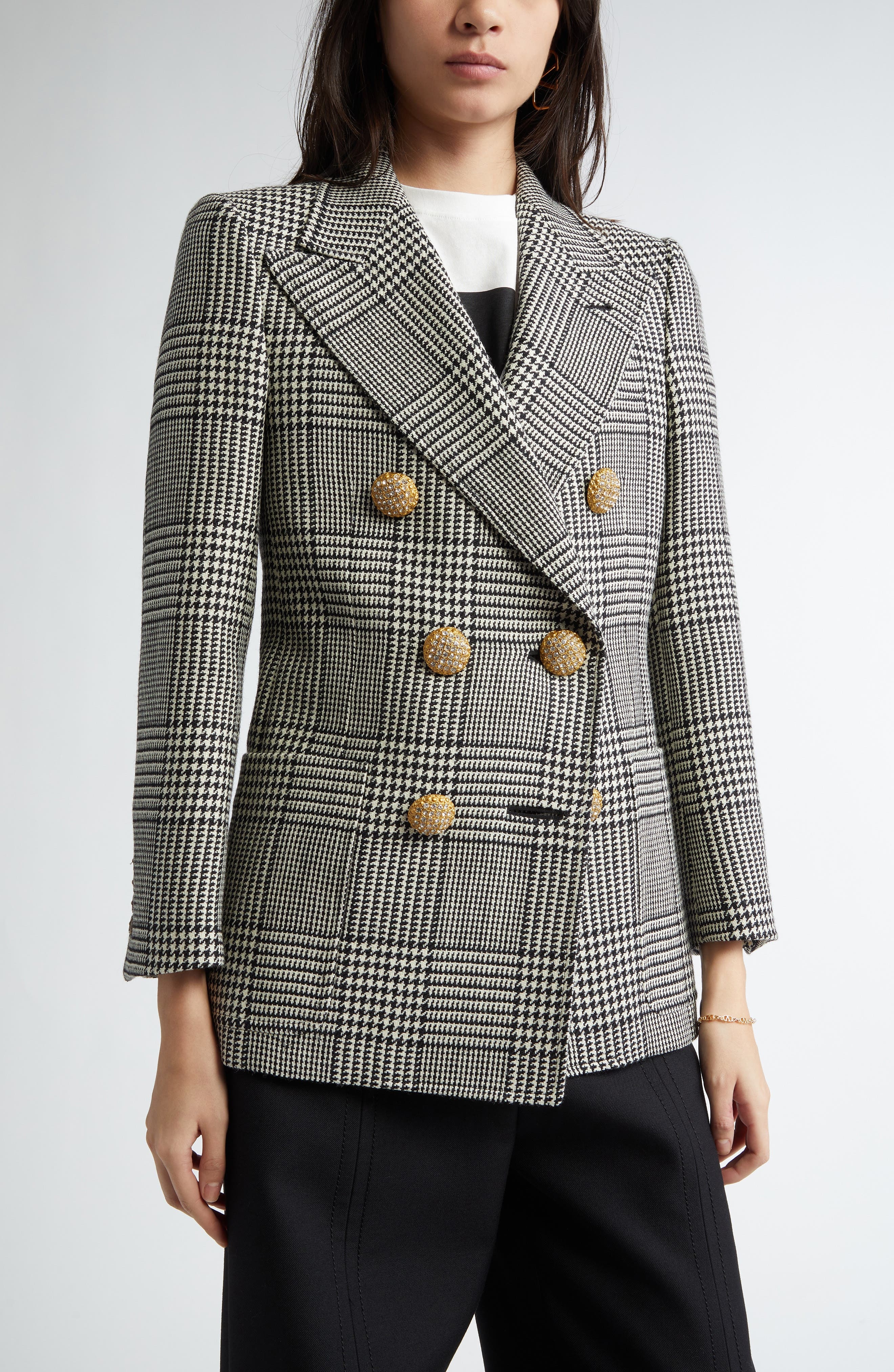 Valentino Garavani Glen Plaid Double Breasted Wool Blazer in Avorio/nero at Nordstrom - 5