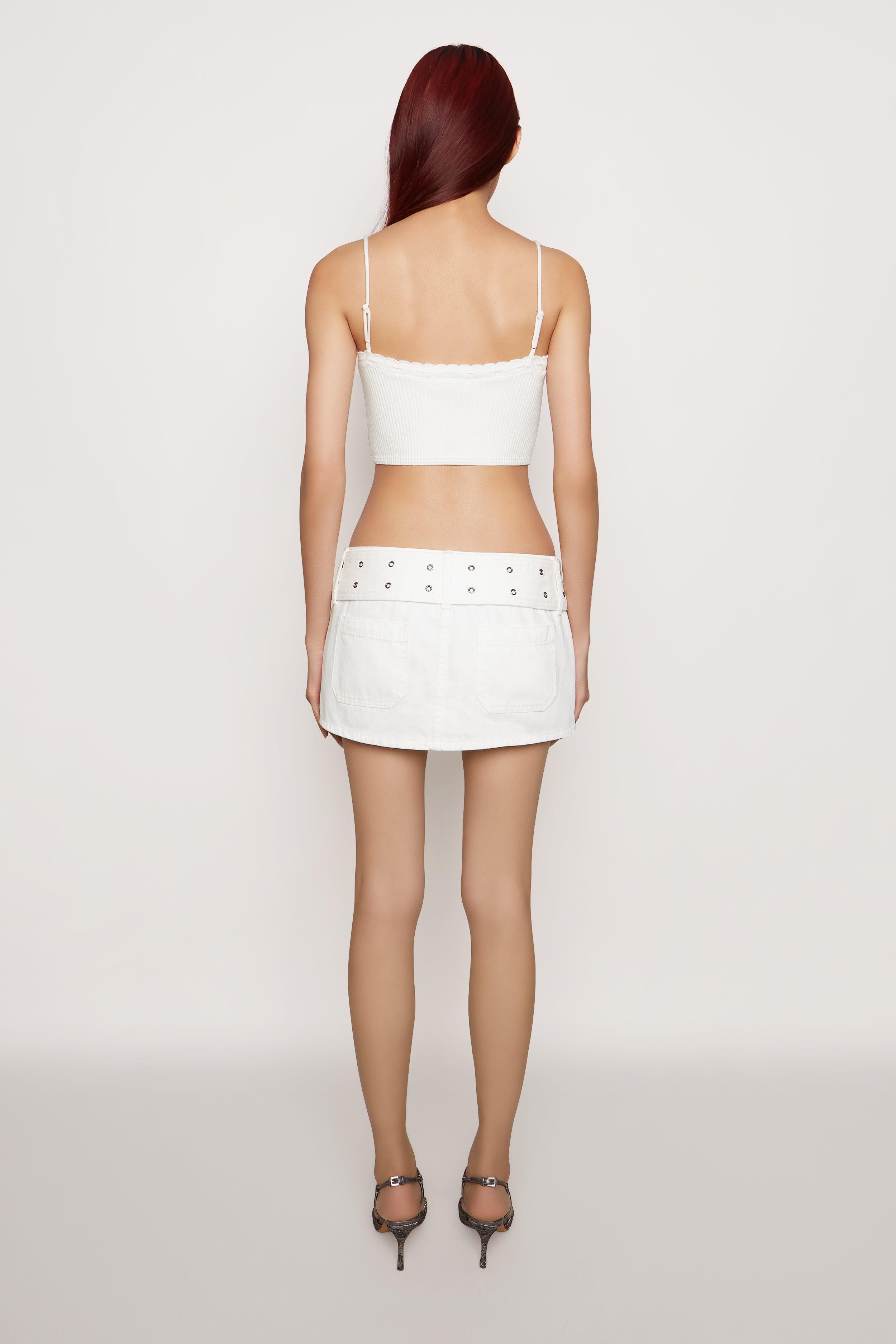 DENIM BELTED MINI SKIRT - 5