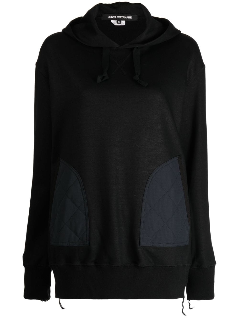 quilted panelled drawstring cotton hoodie - 1