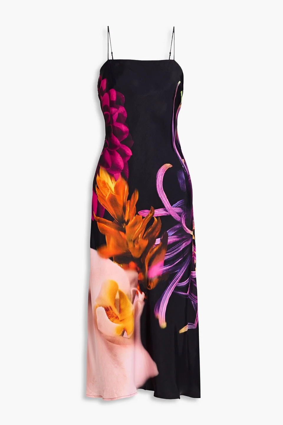 Floral-print satin midi slip dress - 1