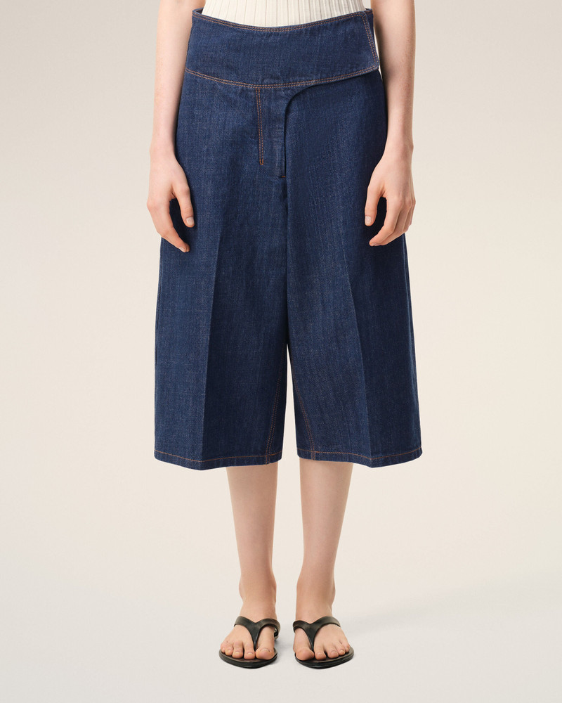 BLUE COTTON WRAPPED BELTED BERMUDA SHORTS 3