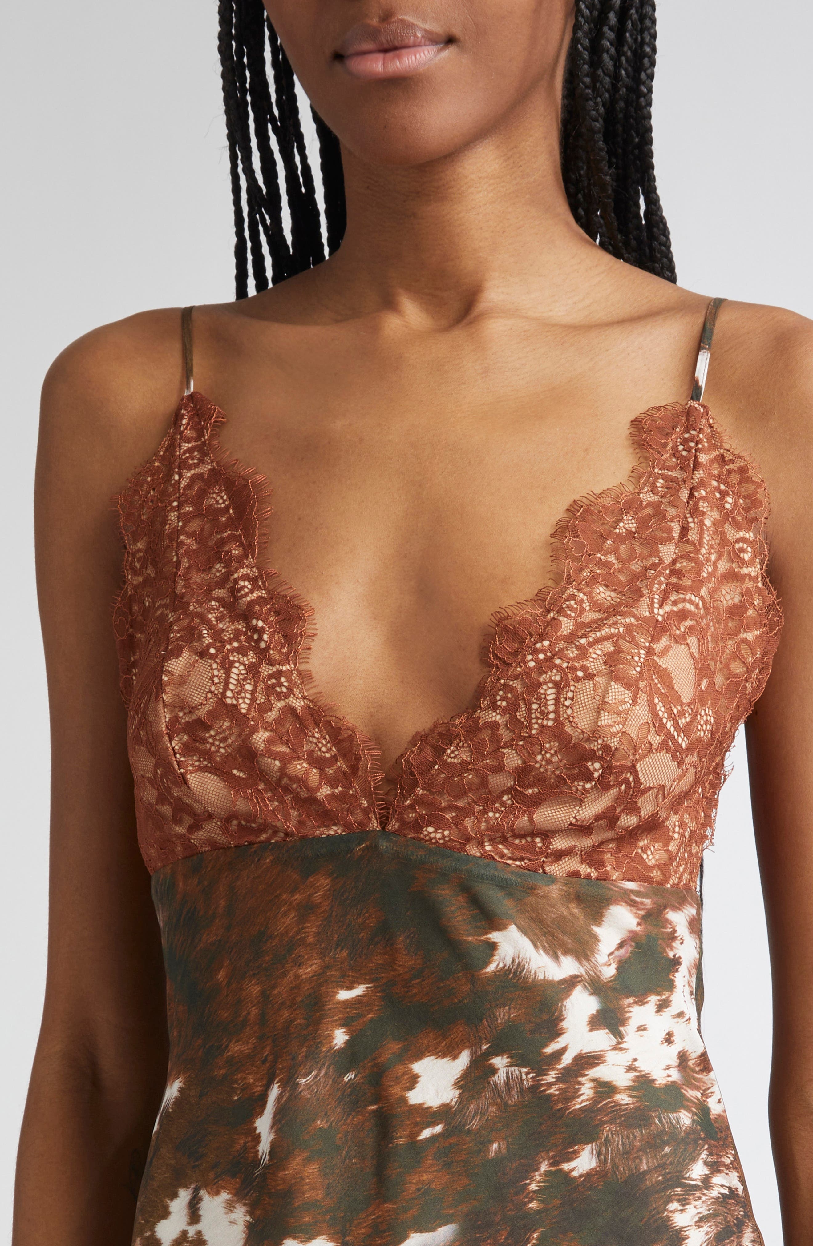 L'AGENCE Susanna Lace Bust Silk Slipdress in Multi Cow Print at Nordstrom - 4