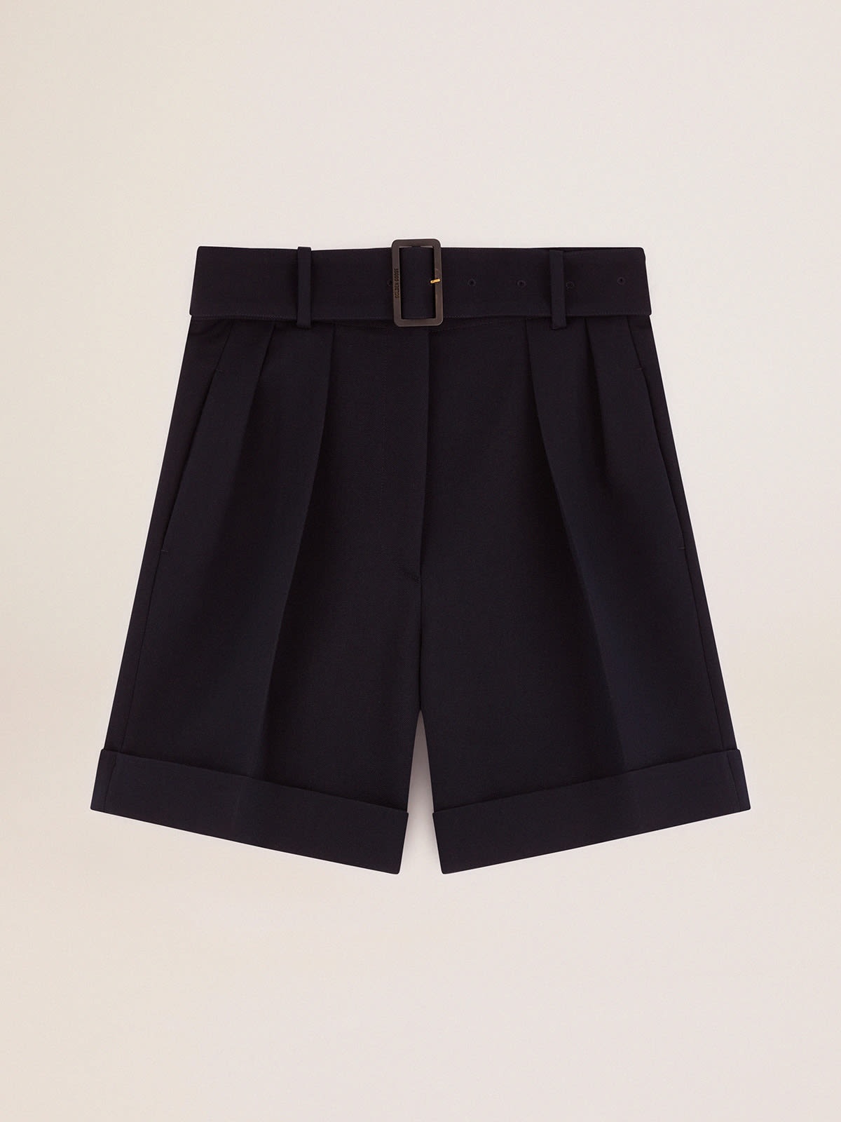 Golden Collection shorts in black wool gabardine with belt at the waist - 1