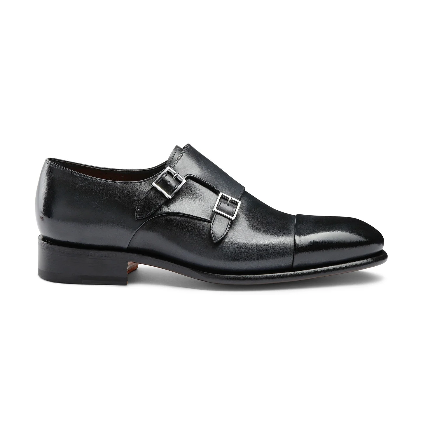 Men’s polished blue leather double-buckle shoe - 1