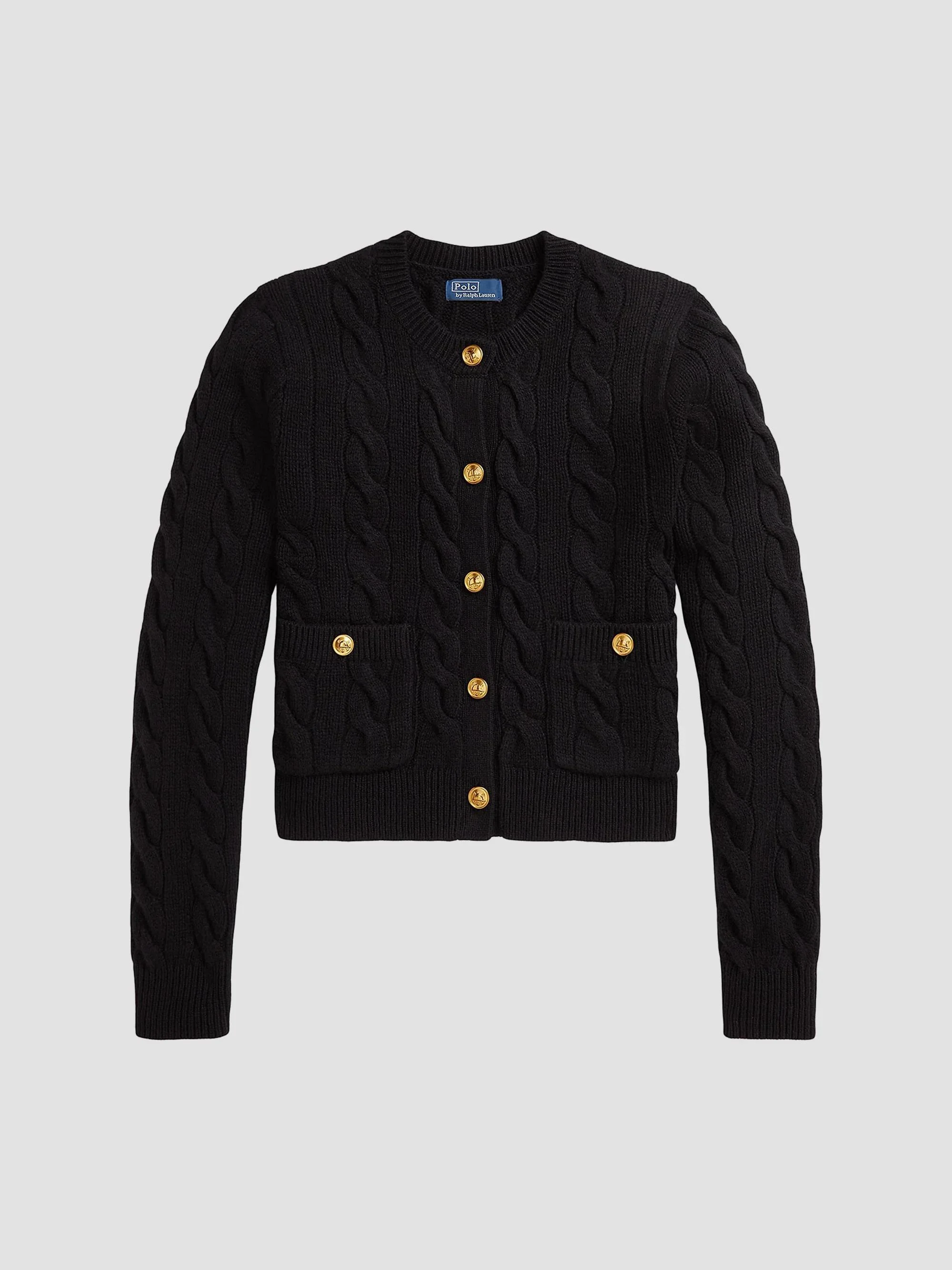 Women's Wool-Cashmere Cable-Knit Cardigan - Polo Black - 1