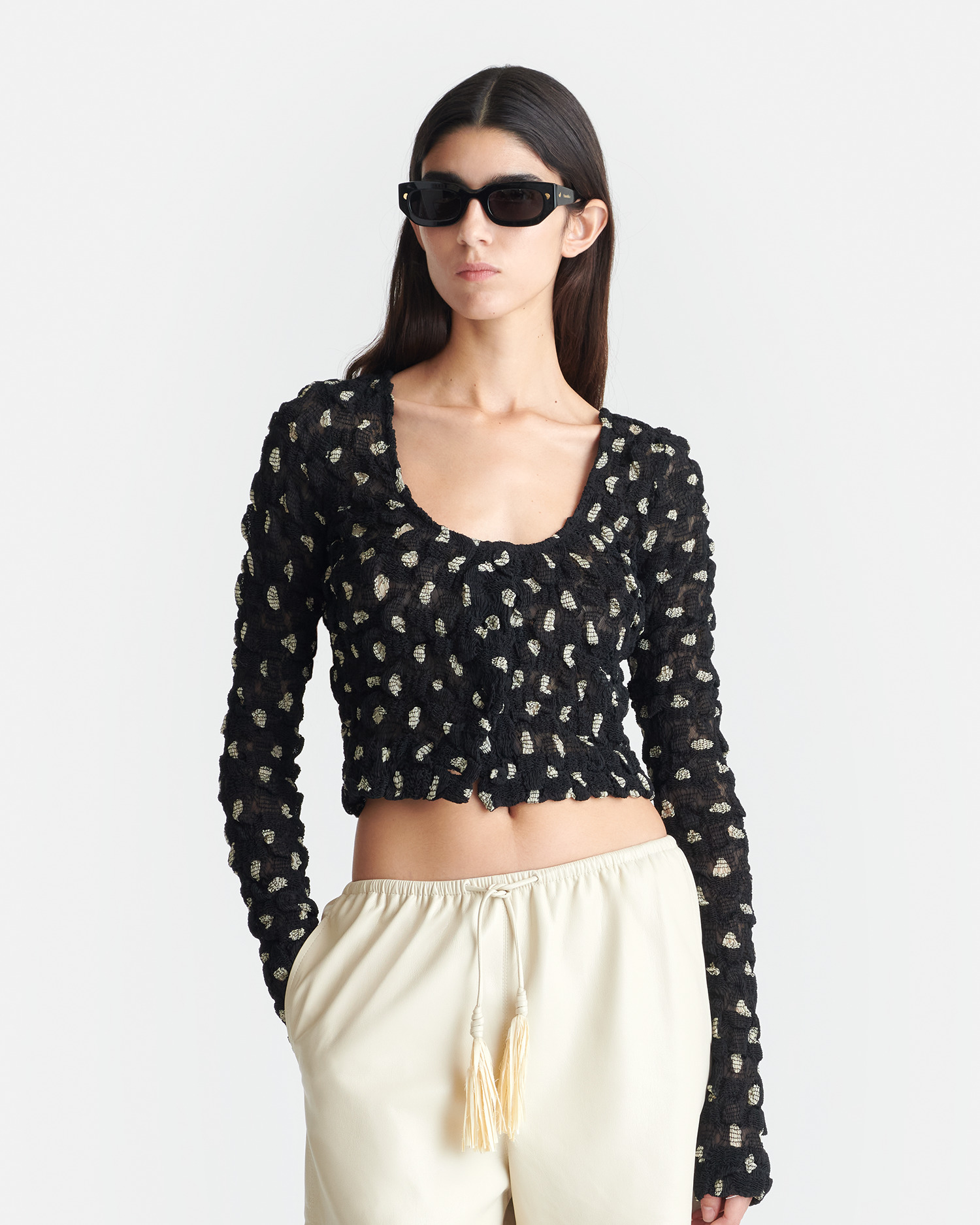 Cropped Seersucker Tech Chiffon Top - 4