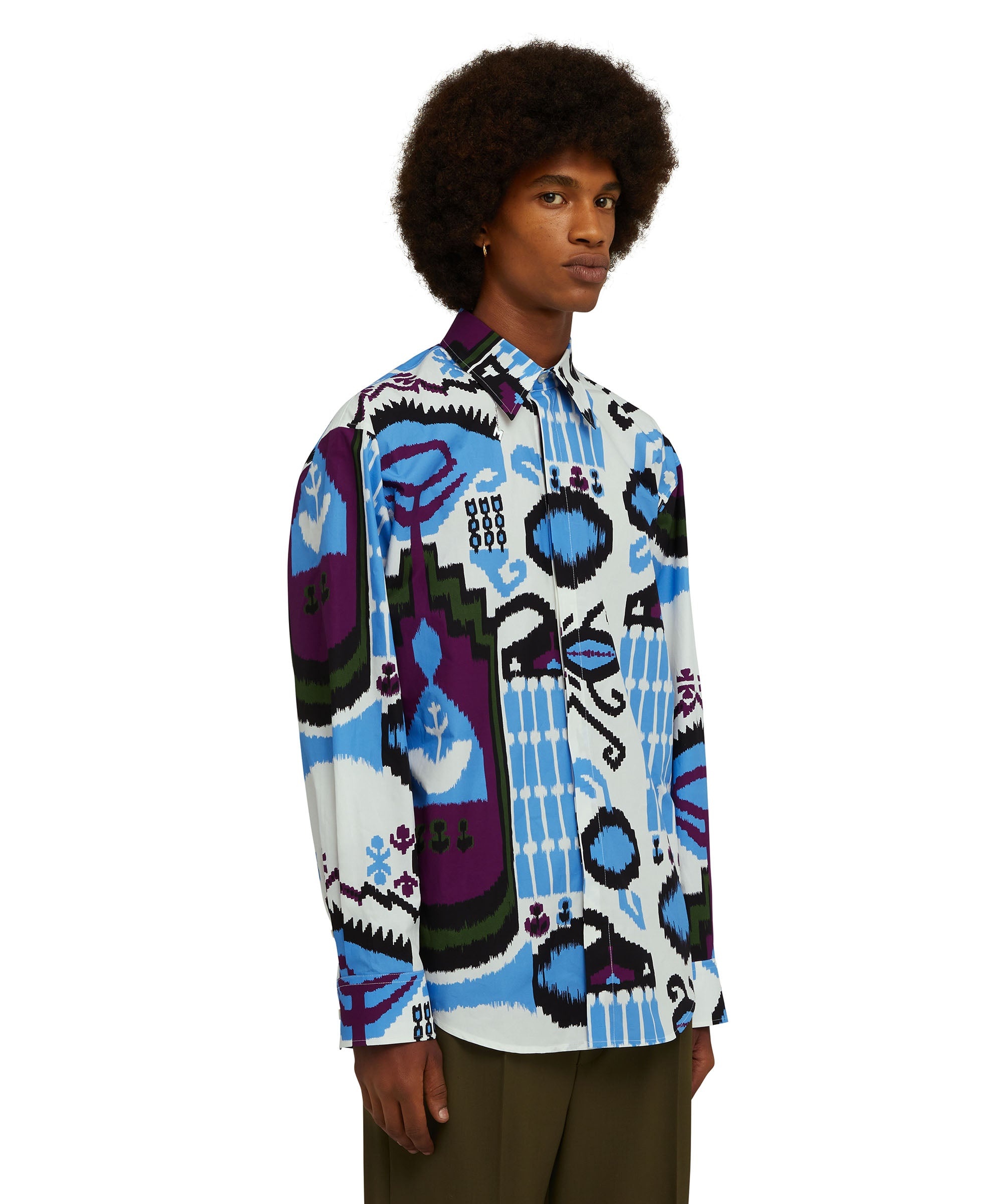 Poplin cotton shirt with "Macro Ikat" print - 4