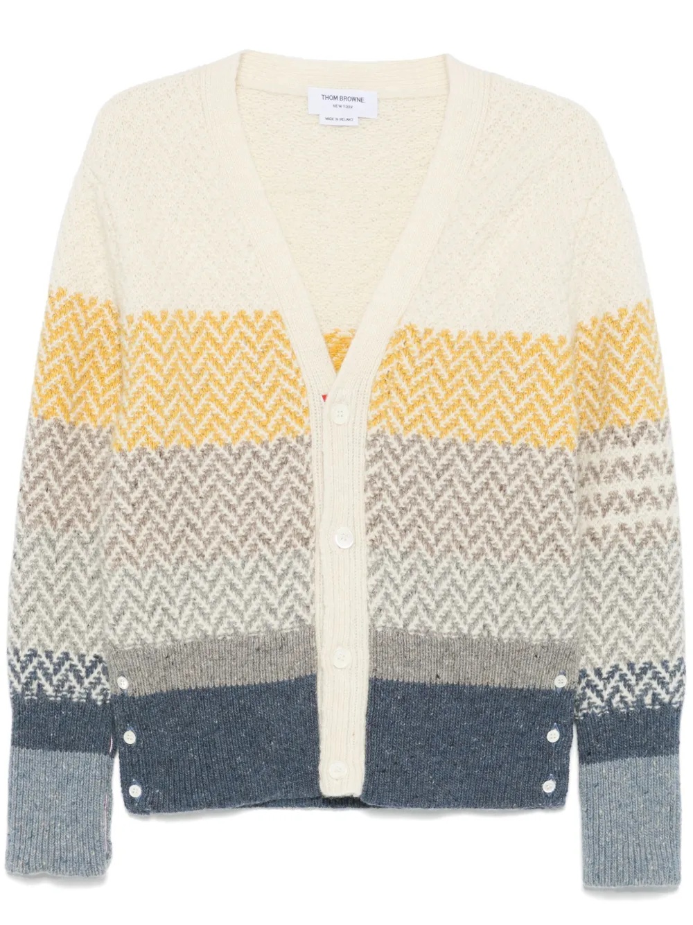 THOM BROWNE - Men Striped Herringbone Jacquard Classic V Neck Knitwear - 5