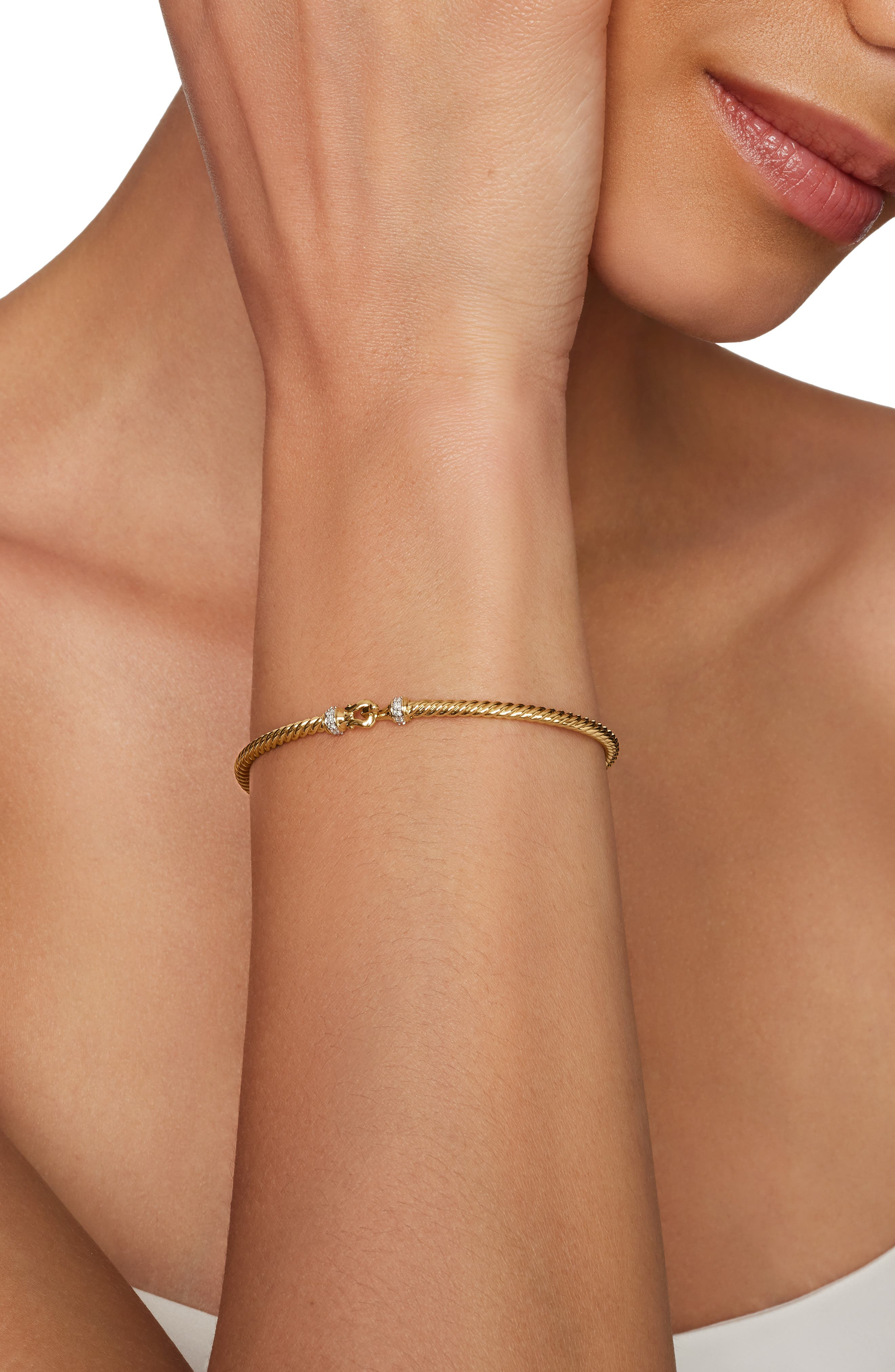 David Yurman Buckle Classic 18K Yellow Gold & Diamond Cable Bracelet, 2.6mm at Nordstrom - 2
