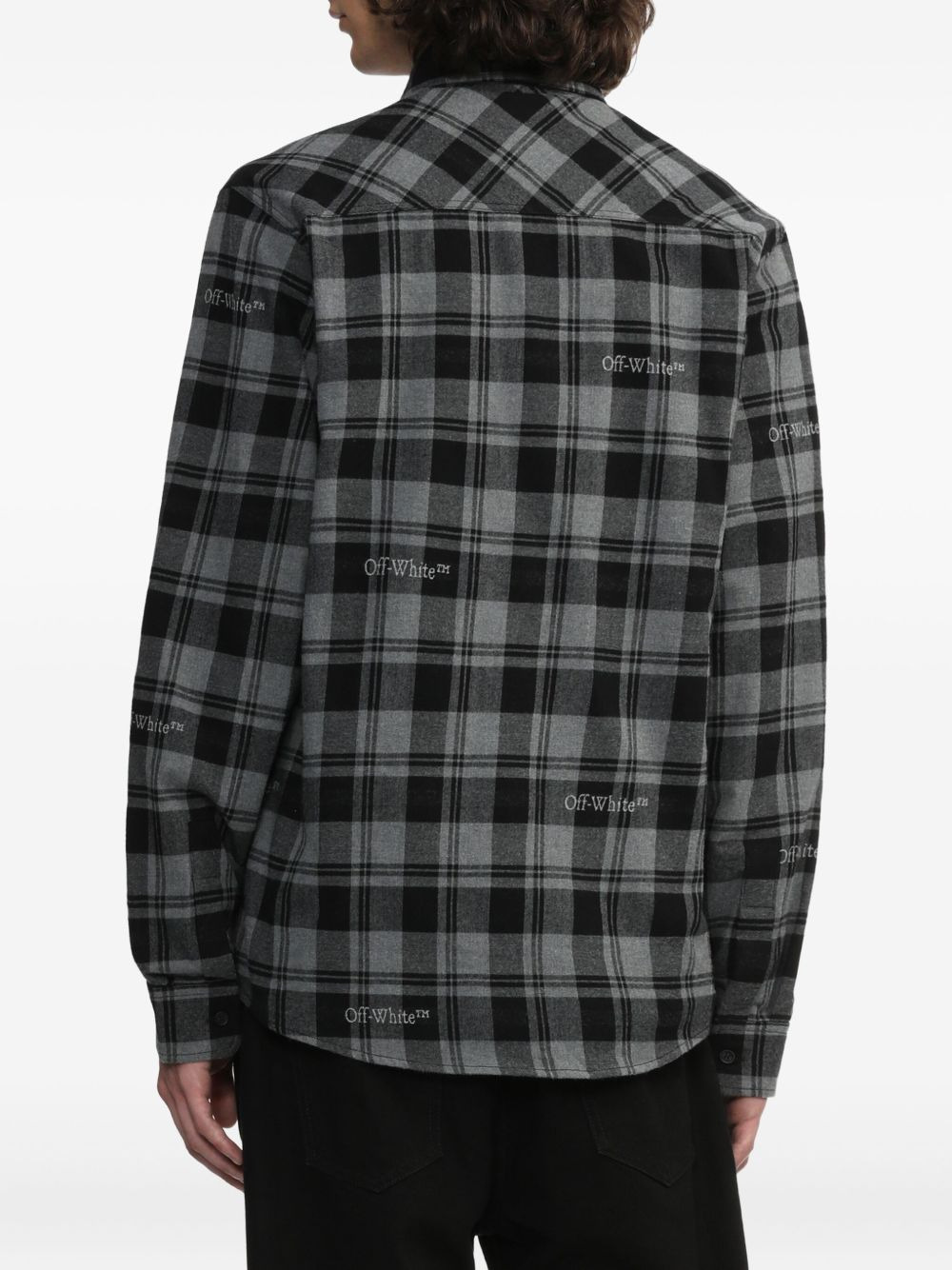 logo-embroidered checked cotton shirt - 4