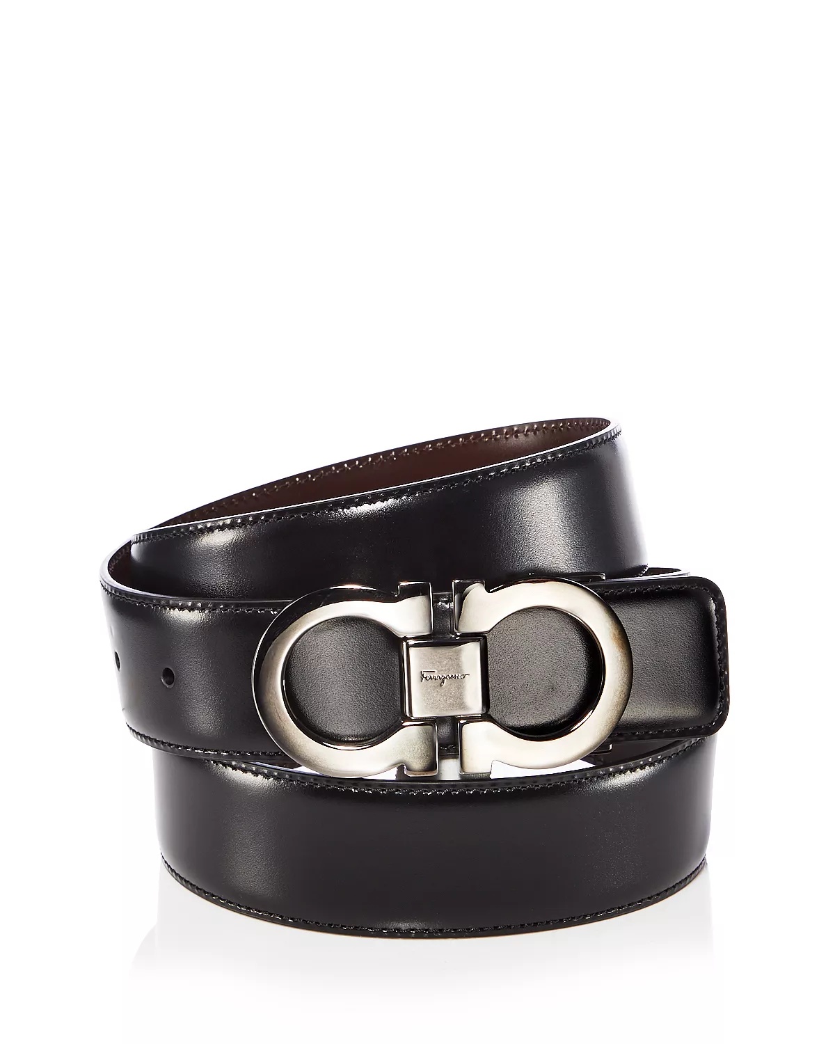 Men's Double Gancini Buckle Reversible Leather Belt - 1