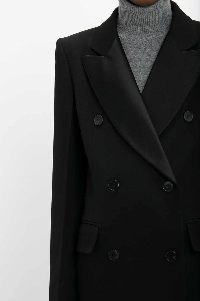 Double Breasted Tuxedo Coat in Black 5