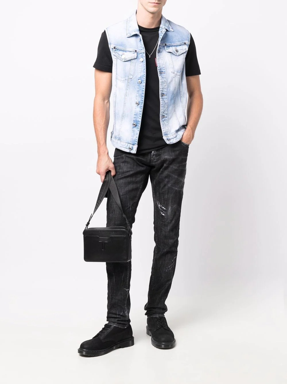 bleached-effect denim vest - 2