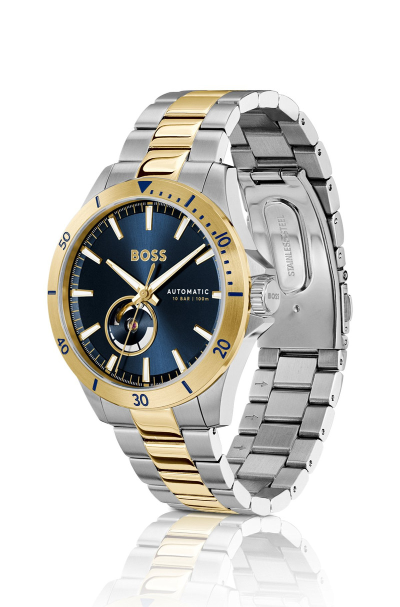BOSS TWO-TONE AUTOMATIC WATCH WITH NAVY DIAL outlook