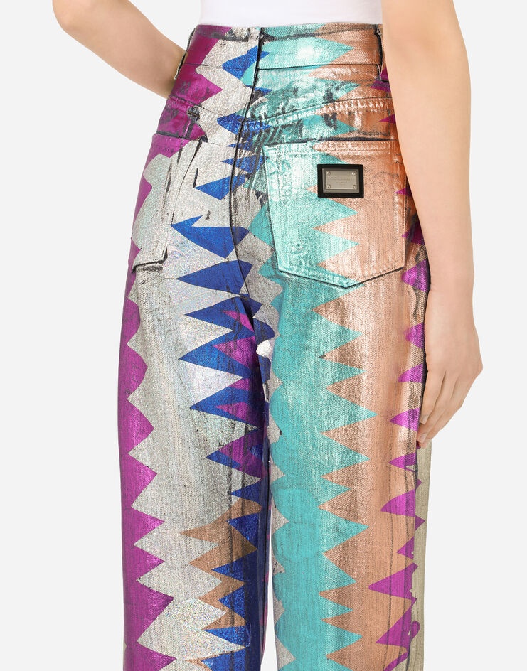 Foiled jeans with multi-colored glitch print - 5