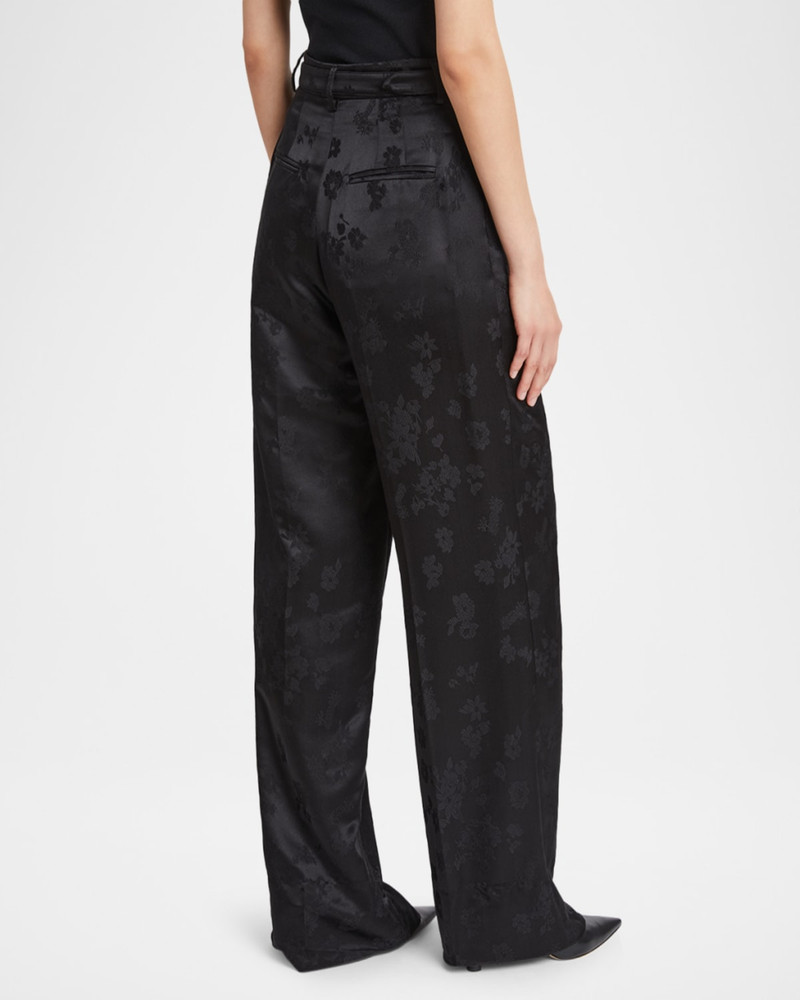 Norman Floral Satin Jacquard Wide-Leg Pants With Belt 3