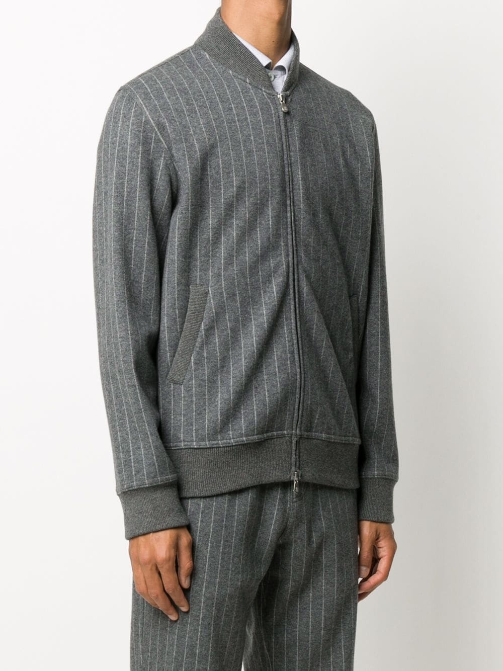 pinstripe knitted bomber jacket - 3