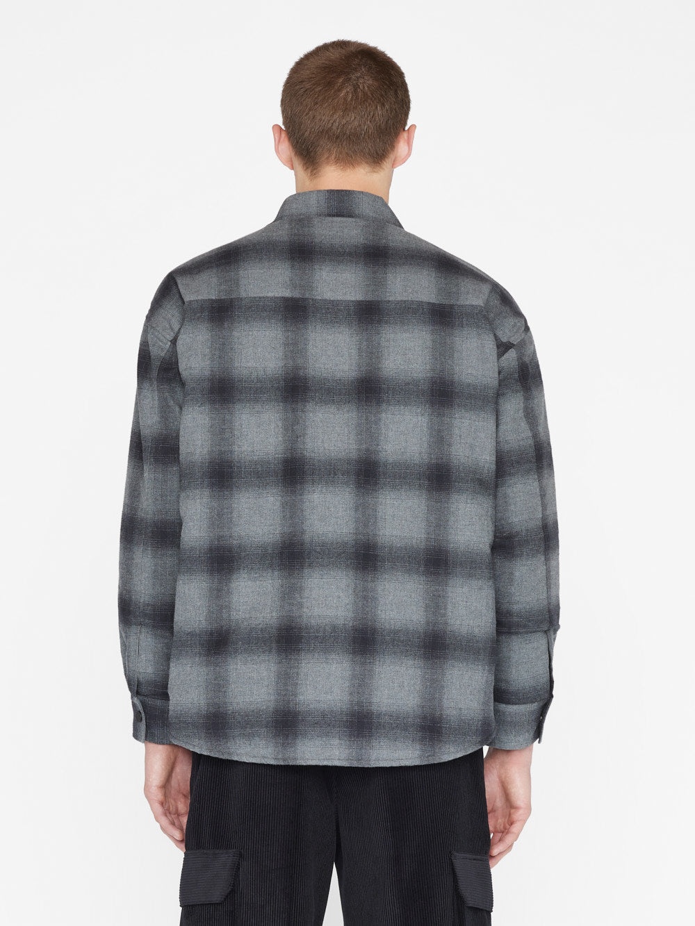 Padded Plaid Overshirt in Black/Grey Plaid - 7