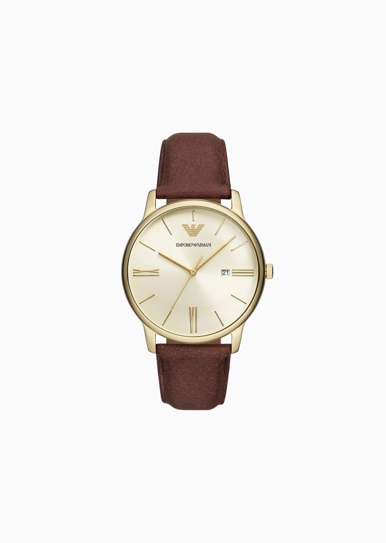 Three-Hand Date Brown Leather Watch 1