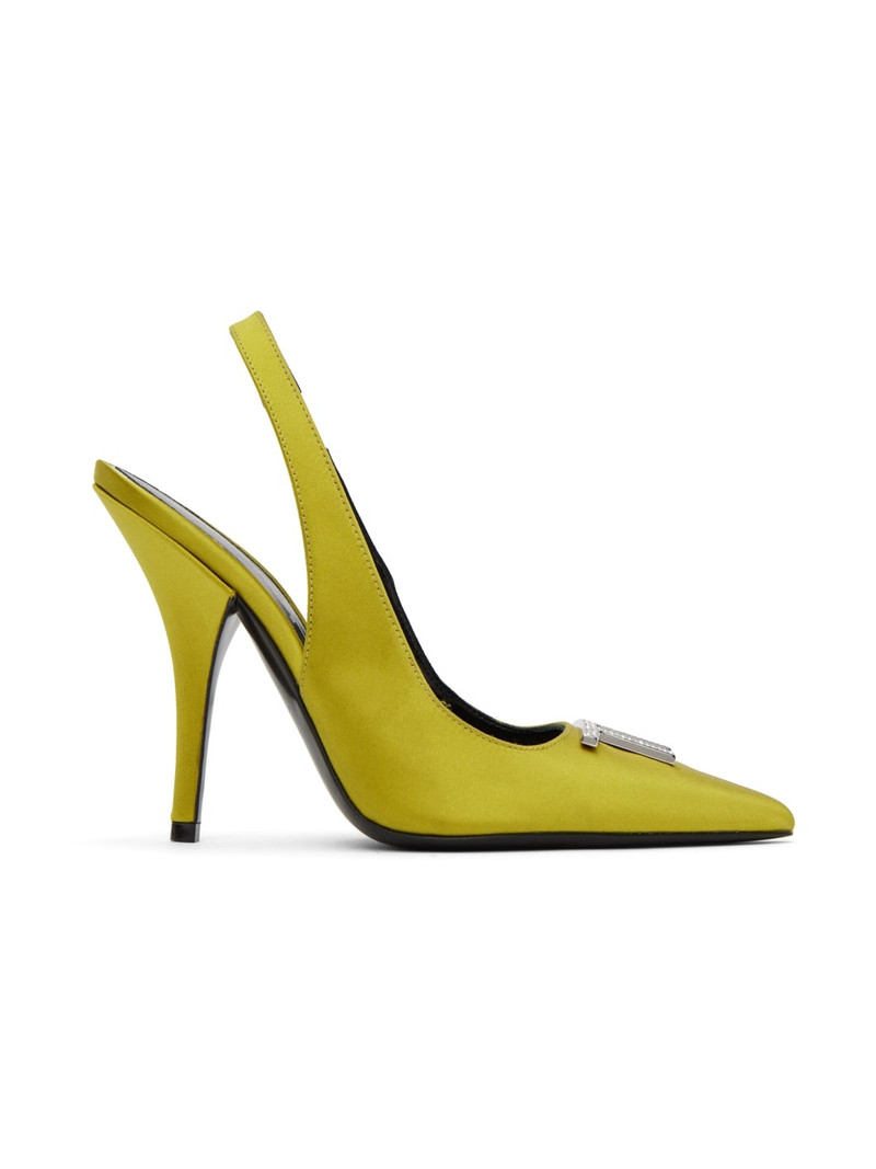 Green Crystal-Cut Slingback Heels 1