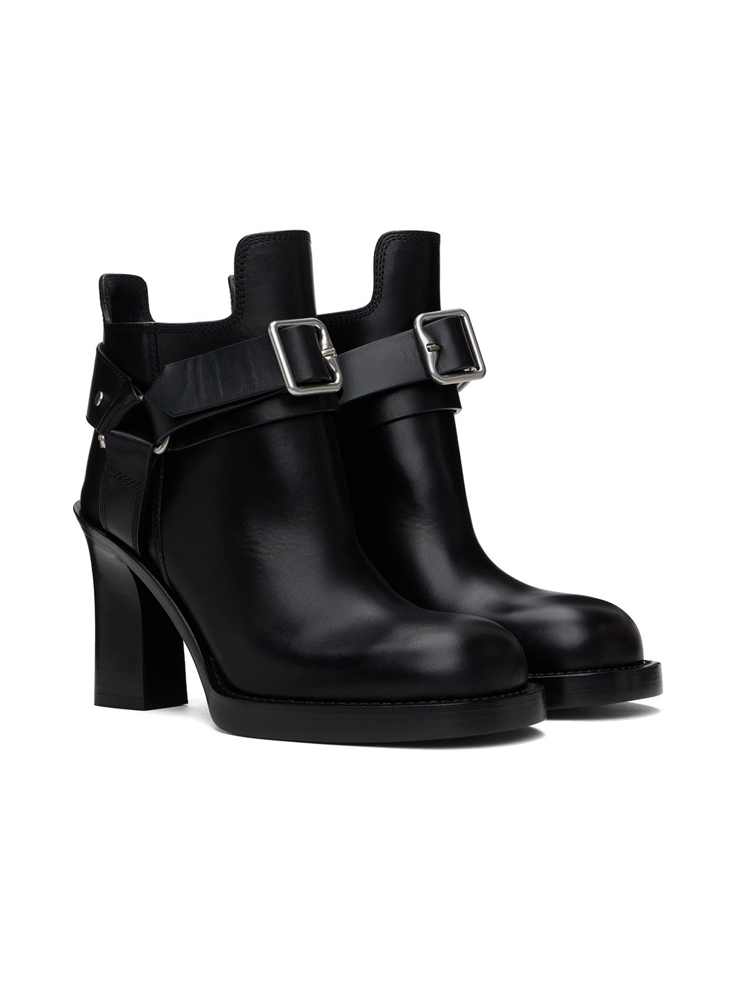 Black Leather Stirrup Low Boots - 4