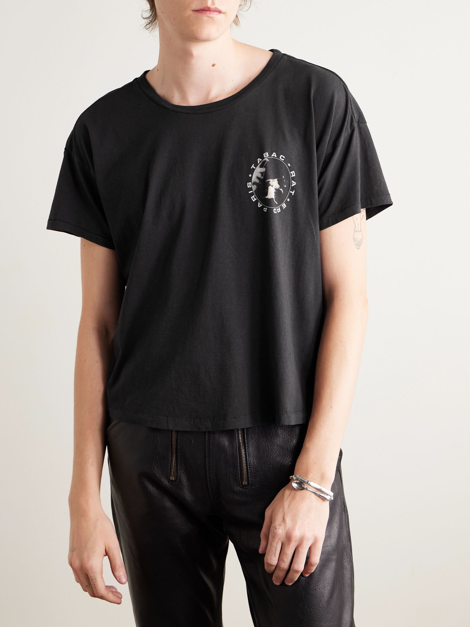 Tabac Rat Printed Cotton-Jersey T-Shirt Black - 3