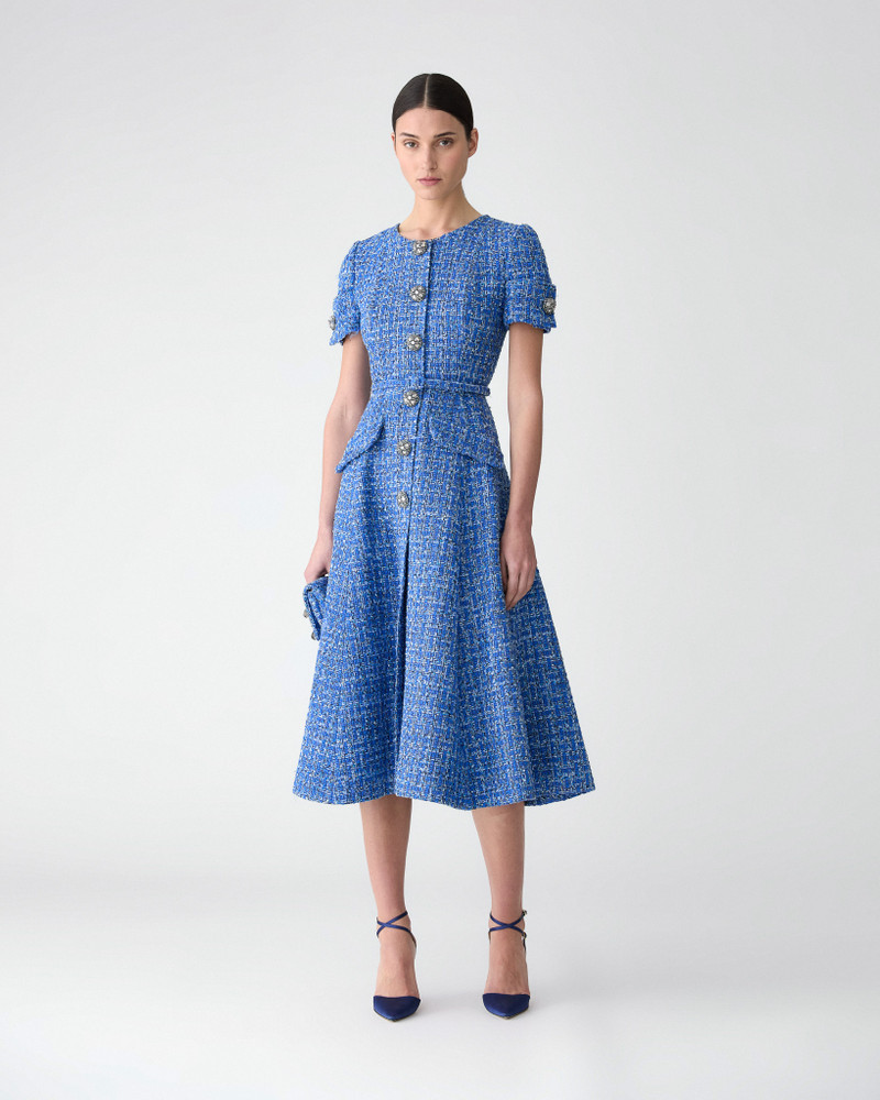 CAROLINA HERRERA Tweed Midi Dress with Embroidered Buttons outlook