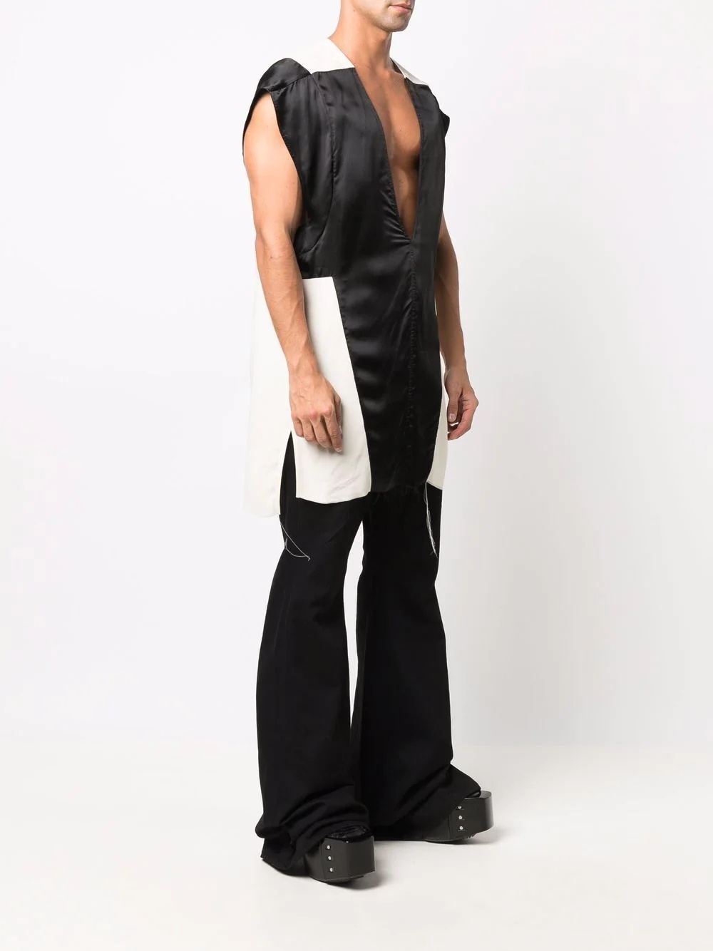 two-tone V-neck vest - 3