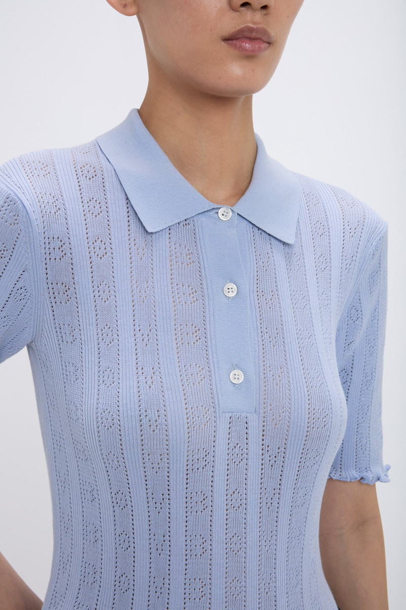 Frill Polo Top In Cloud Blue 3