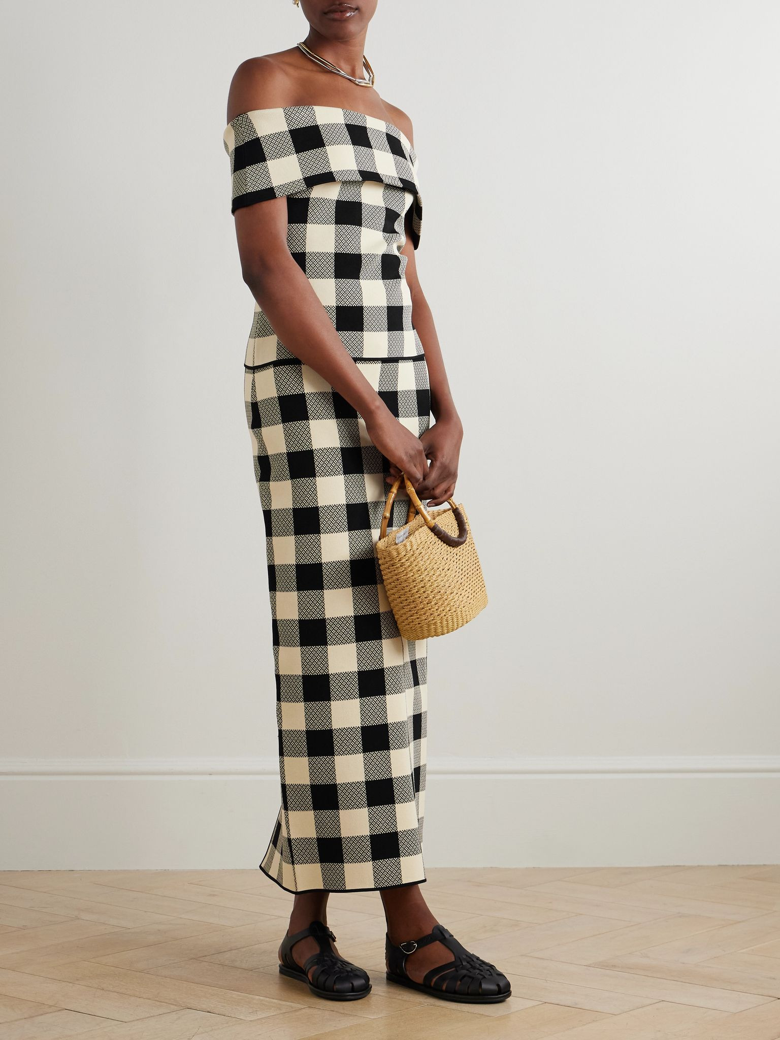 Pippa off-the-shoulder checked jacquard-knit top Multi - 2