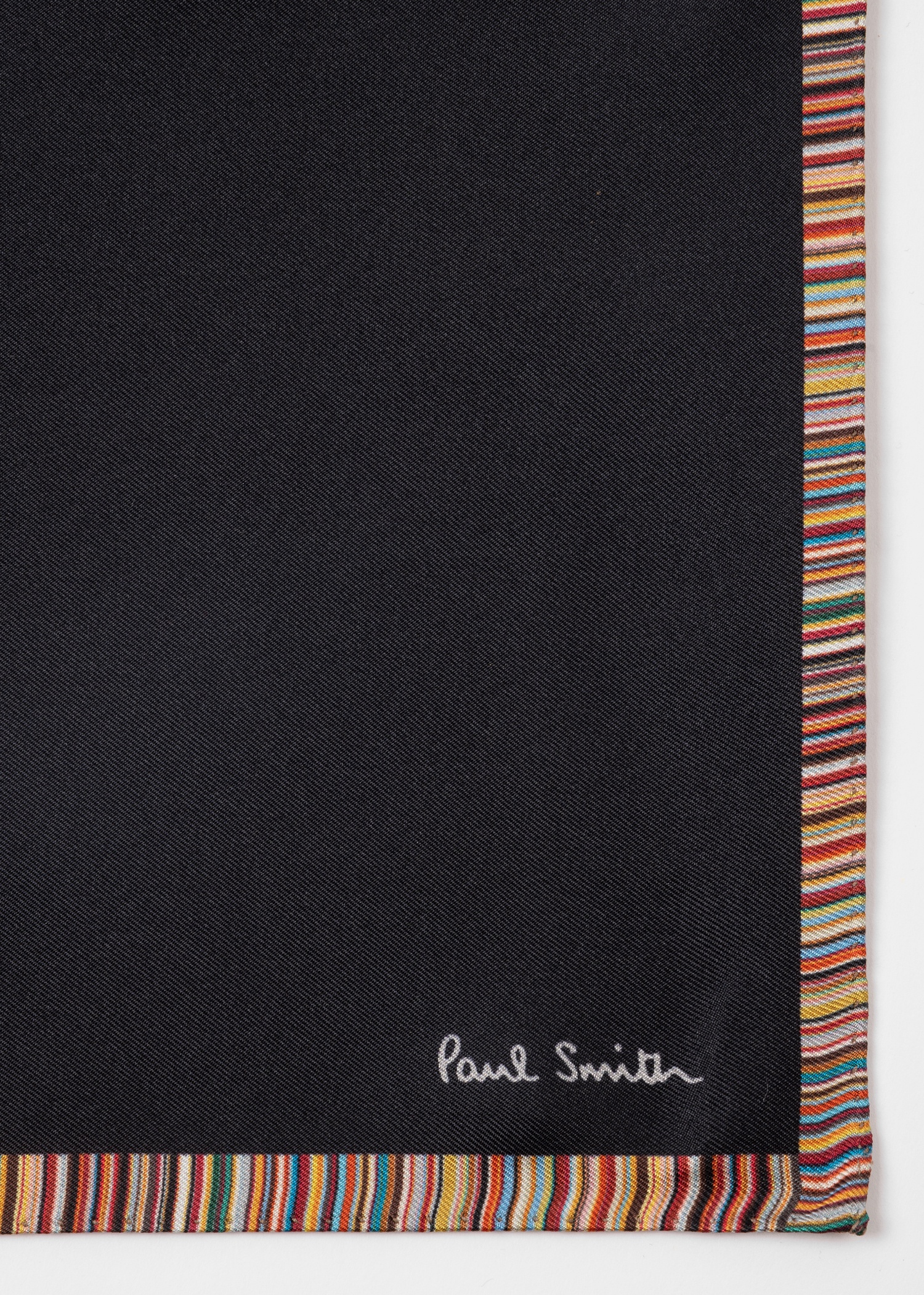 Black 'Signature Stripe' Silk Pocket Square - 3