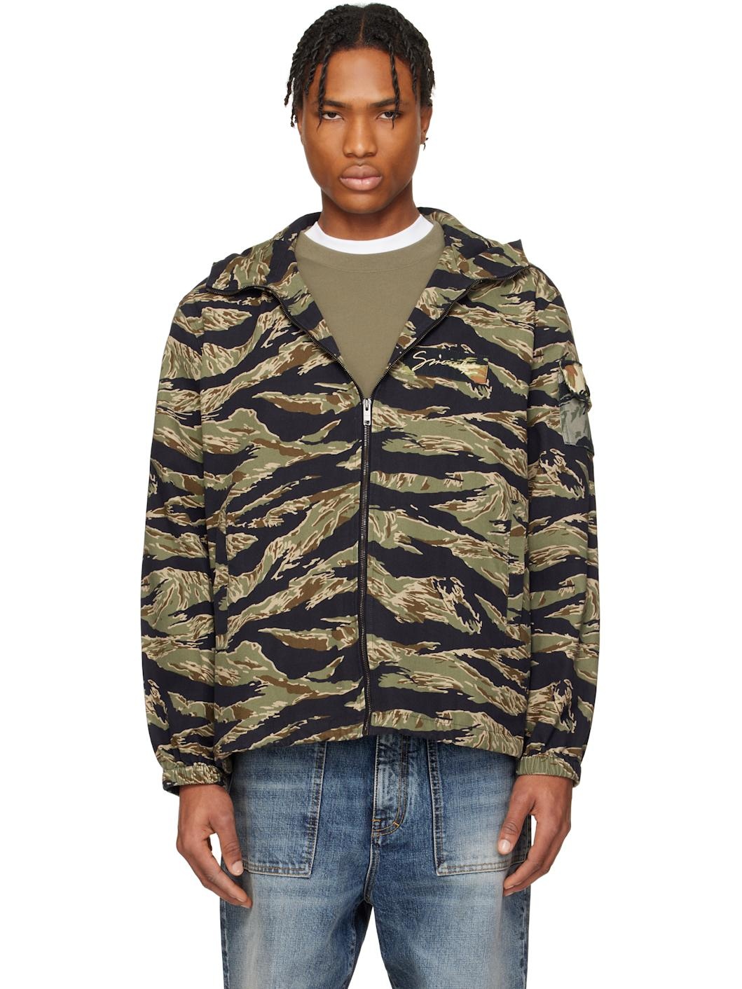 Black & Khaki Camo Print Windbreaker Jacket - 1