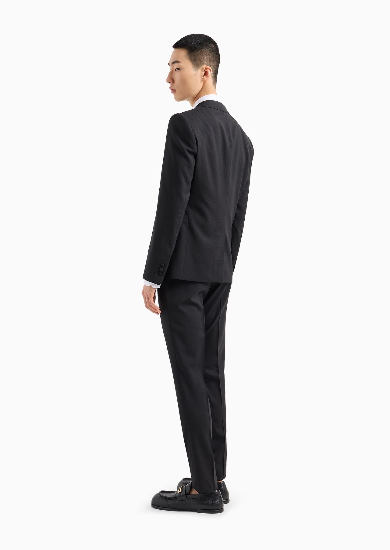 Single-breasted slim-fit suit with notched lapels in micro-patterned stretch wool crêpe - 3