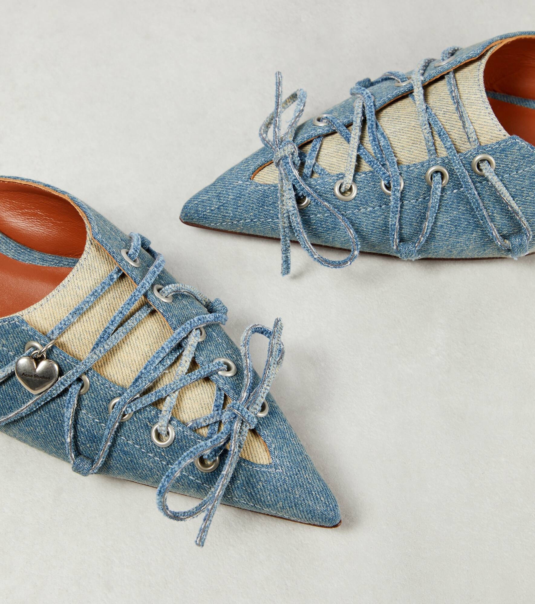 Lace-up denim mules - 6