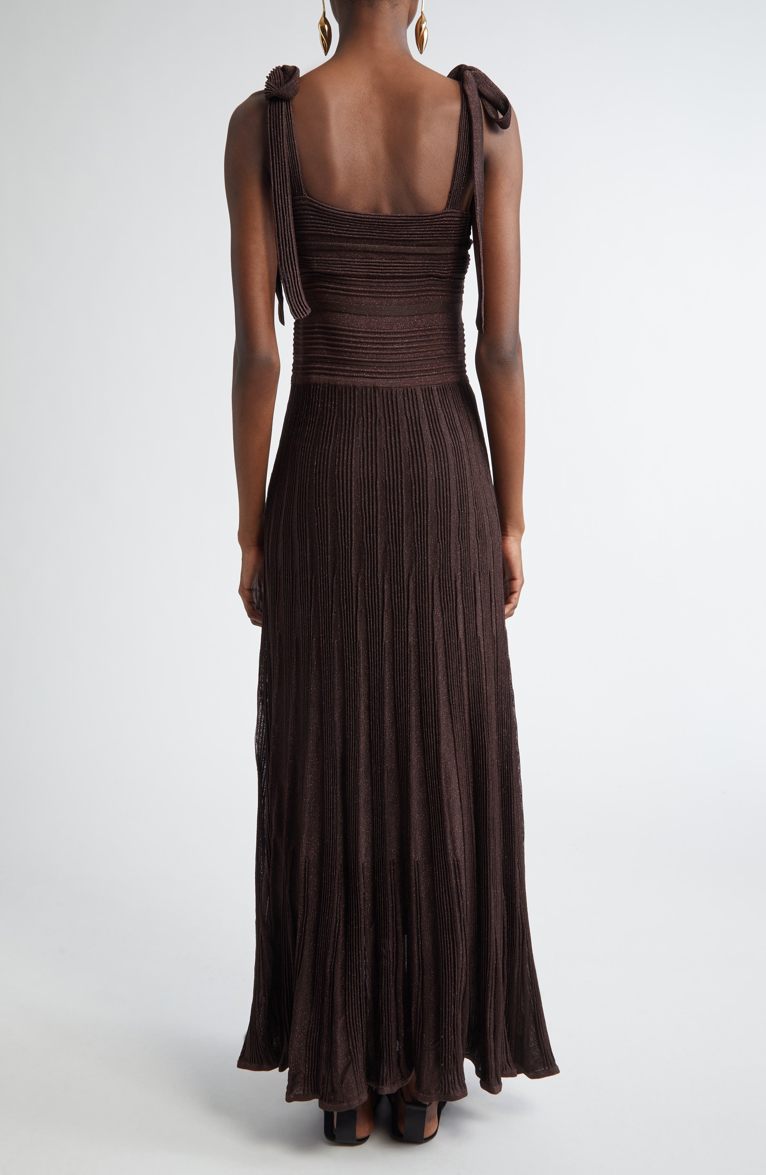 Zimmermann Lucky Tie Shoulder Metallic Rib Maxi Dress in Metallic Chocolate at Nordstrom - 2