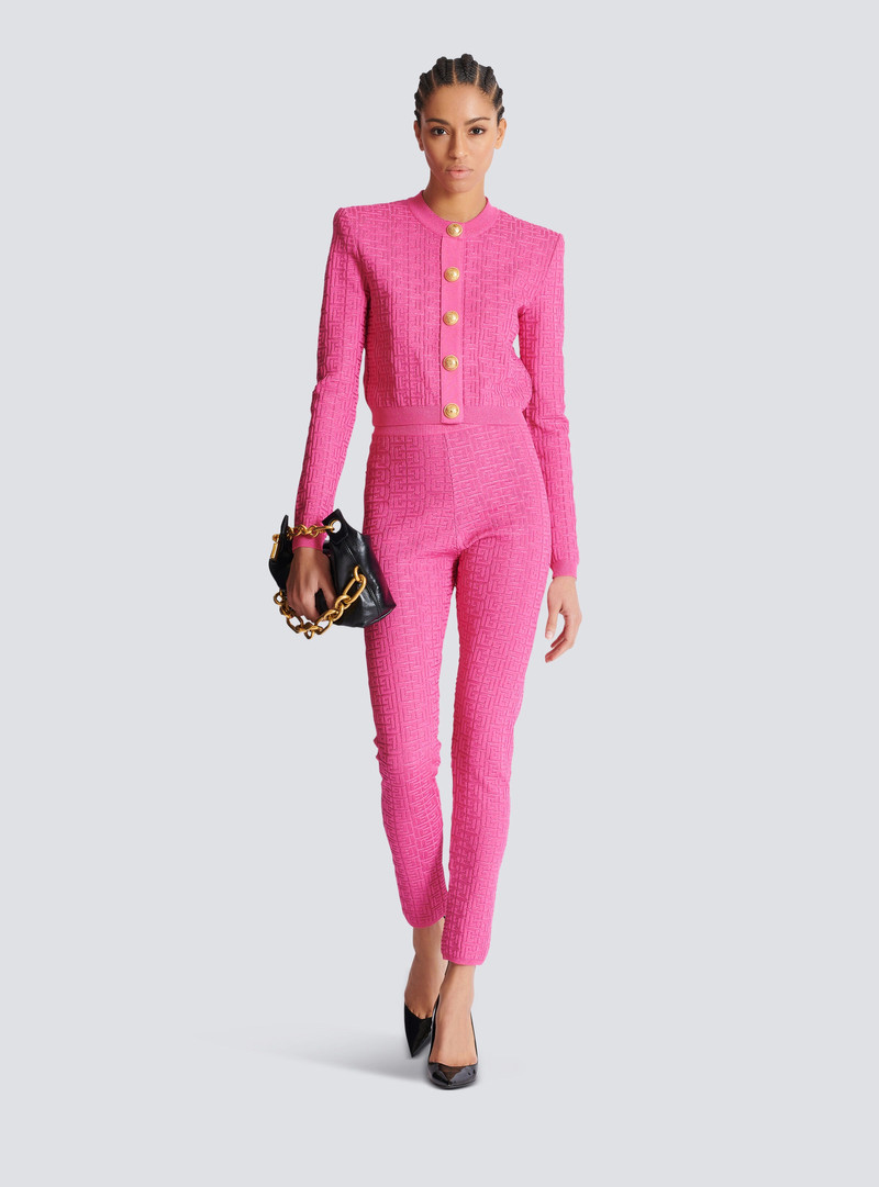 Balmain Cropped monogrammed knit cardigan outlook