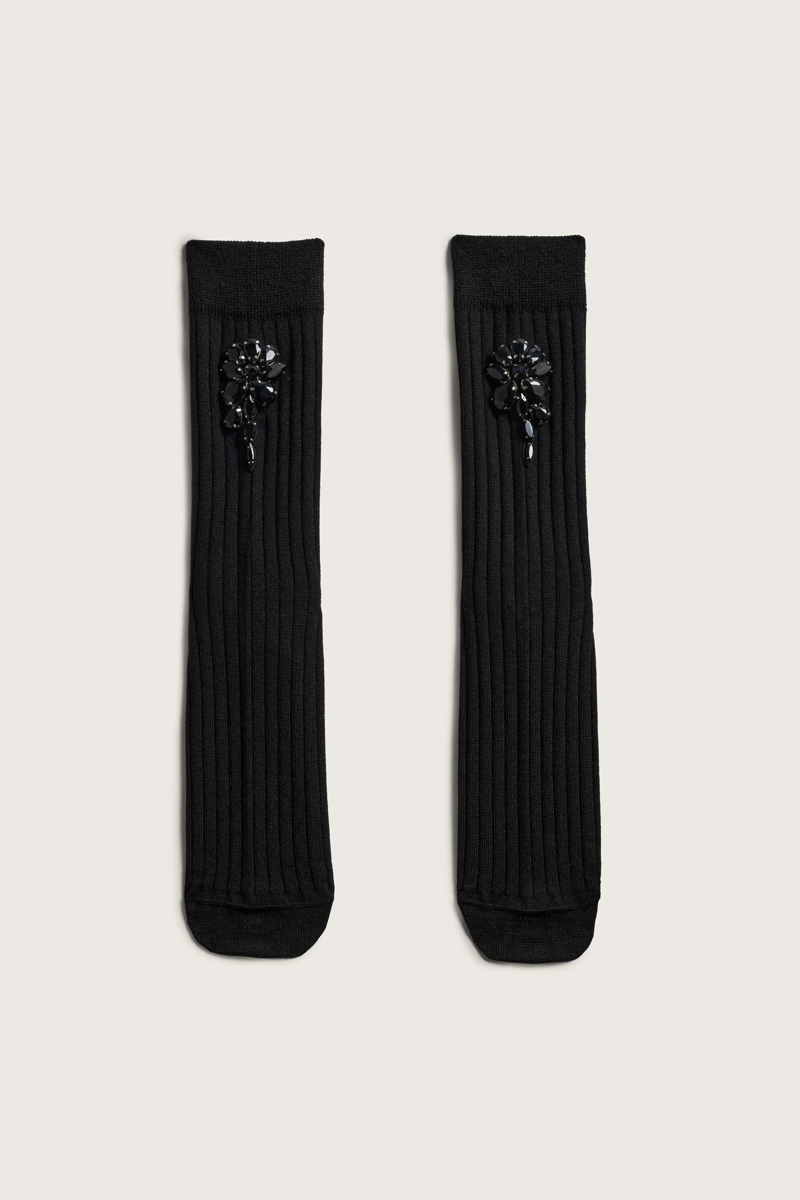 Poppy Crystal Flower Ribbed Ankle Socks - 1