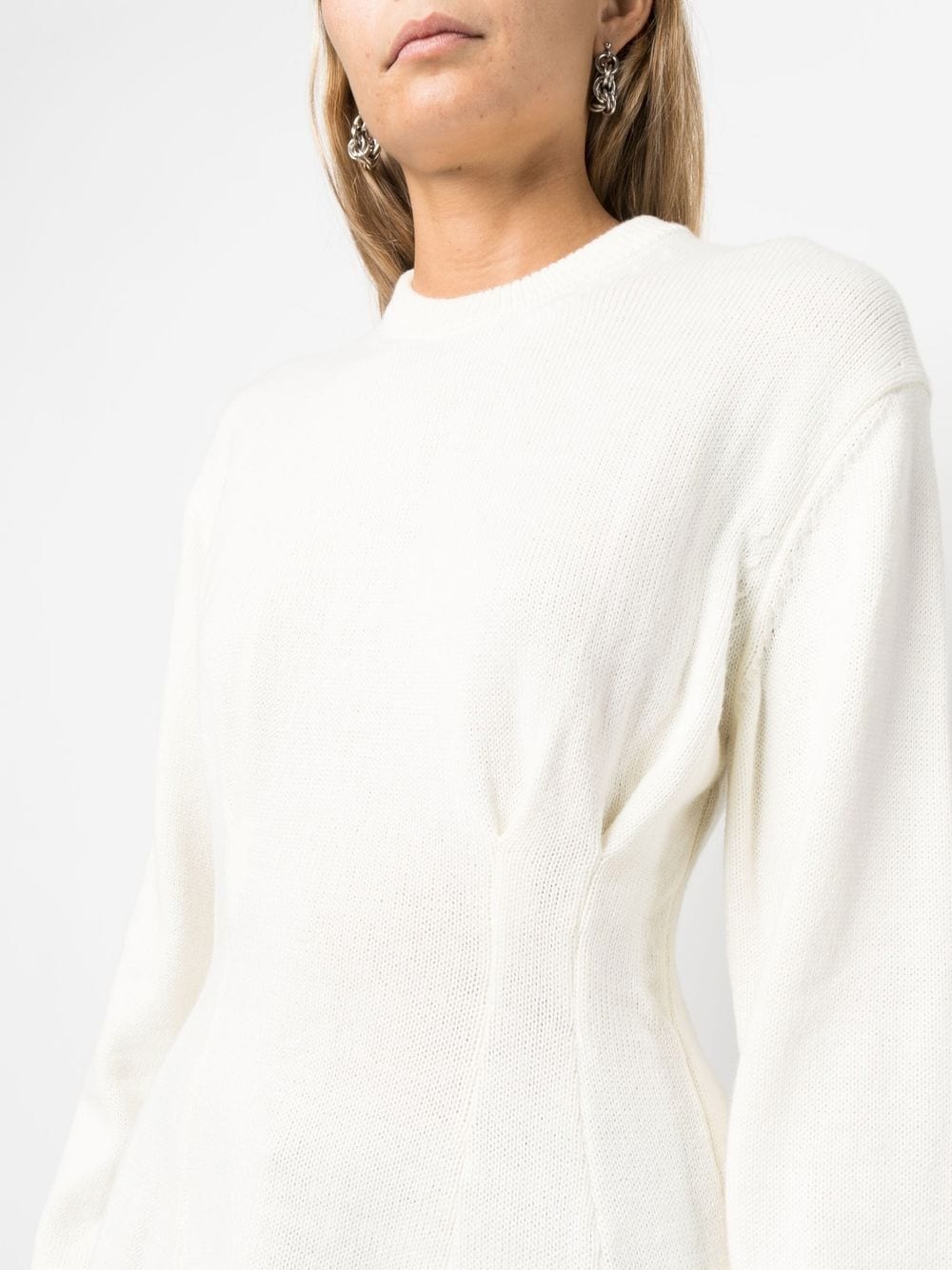 fitted-waist round-neck jumper - 8