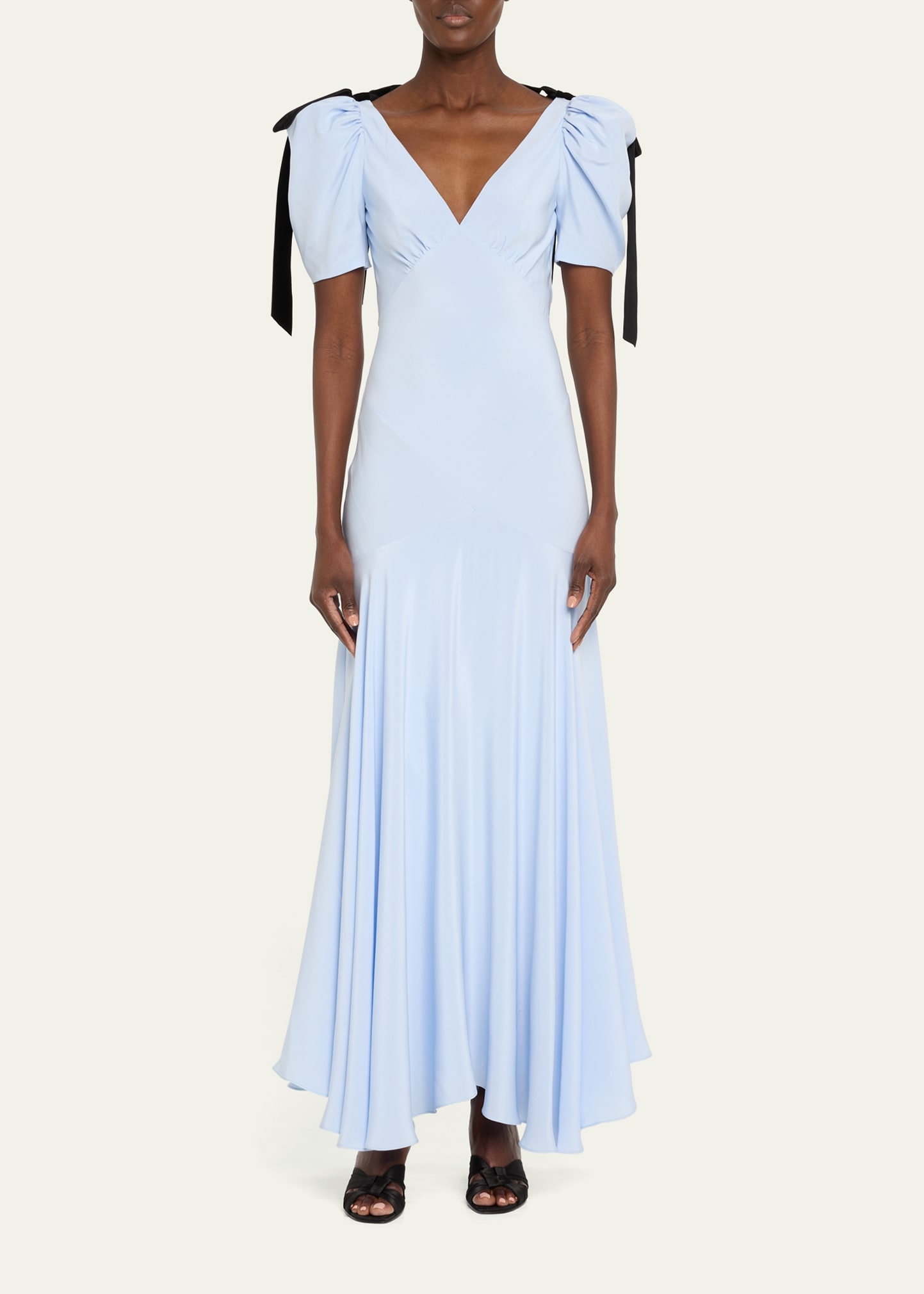Velvet Bow Silk Crepe Bias Maxi Dress - 2