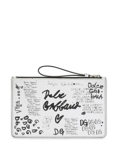 Dolce & Gabbana graffiti-print leather clutch bag outlook