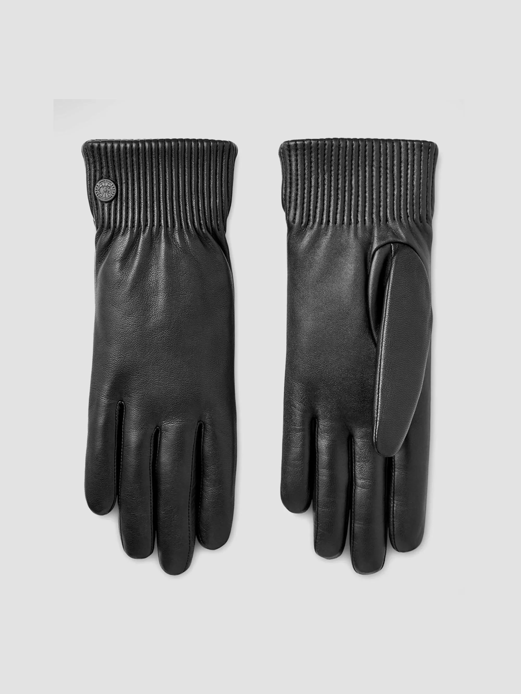 Women's Ribbed Leather Gloves - Black - 1