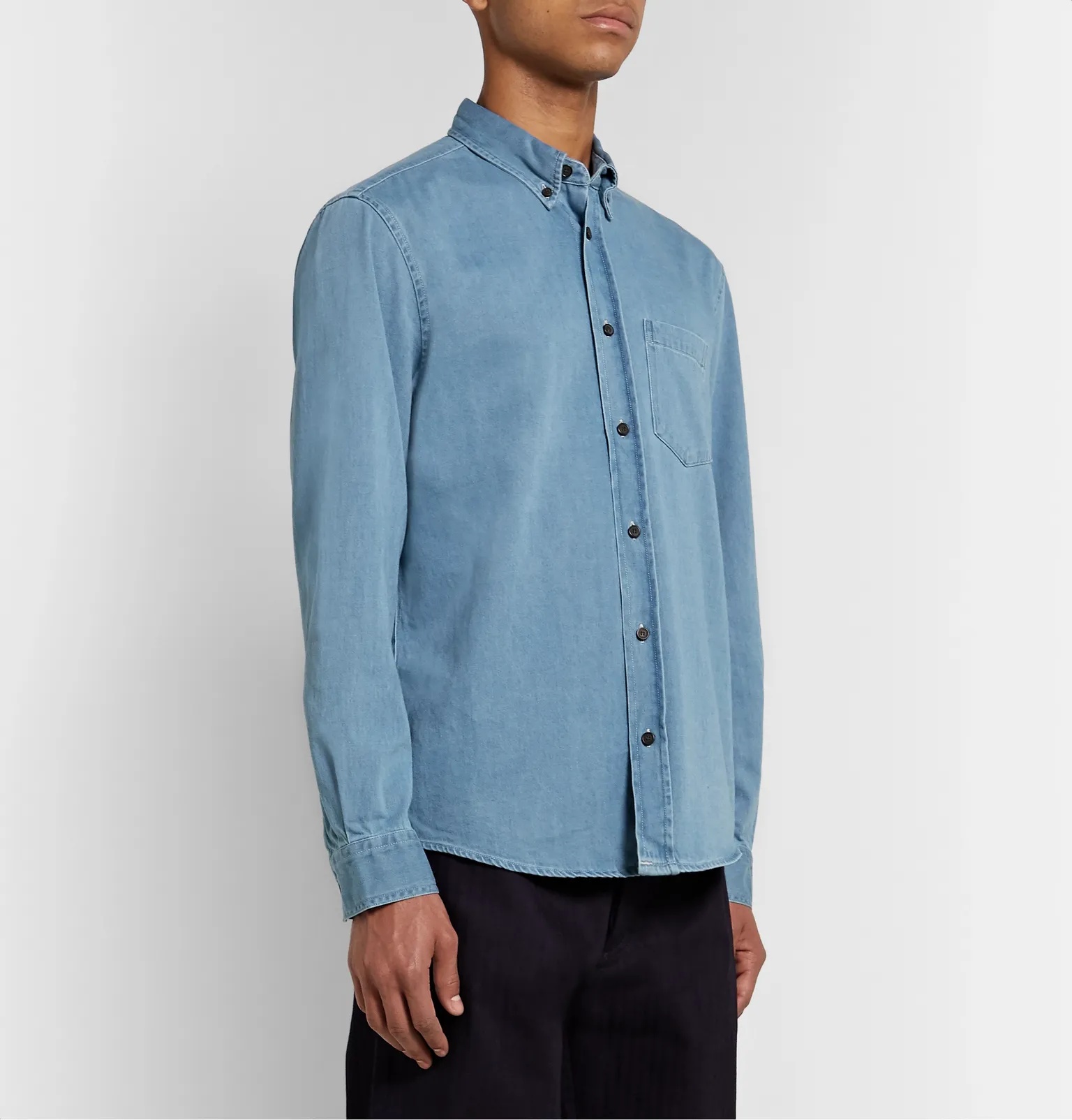 Slim-Fit Button-Down Collar Denim Shirt - 4