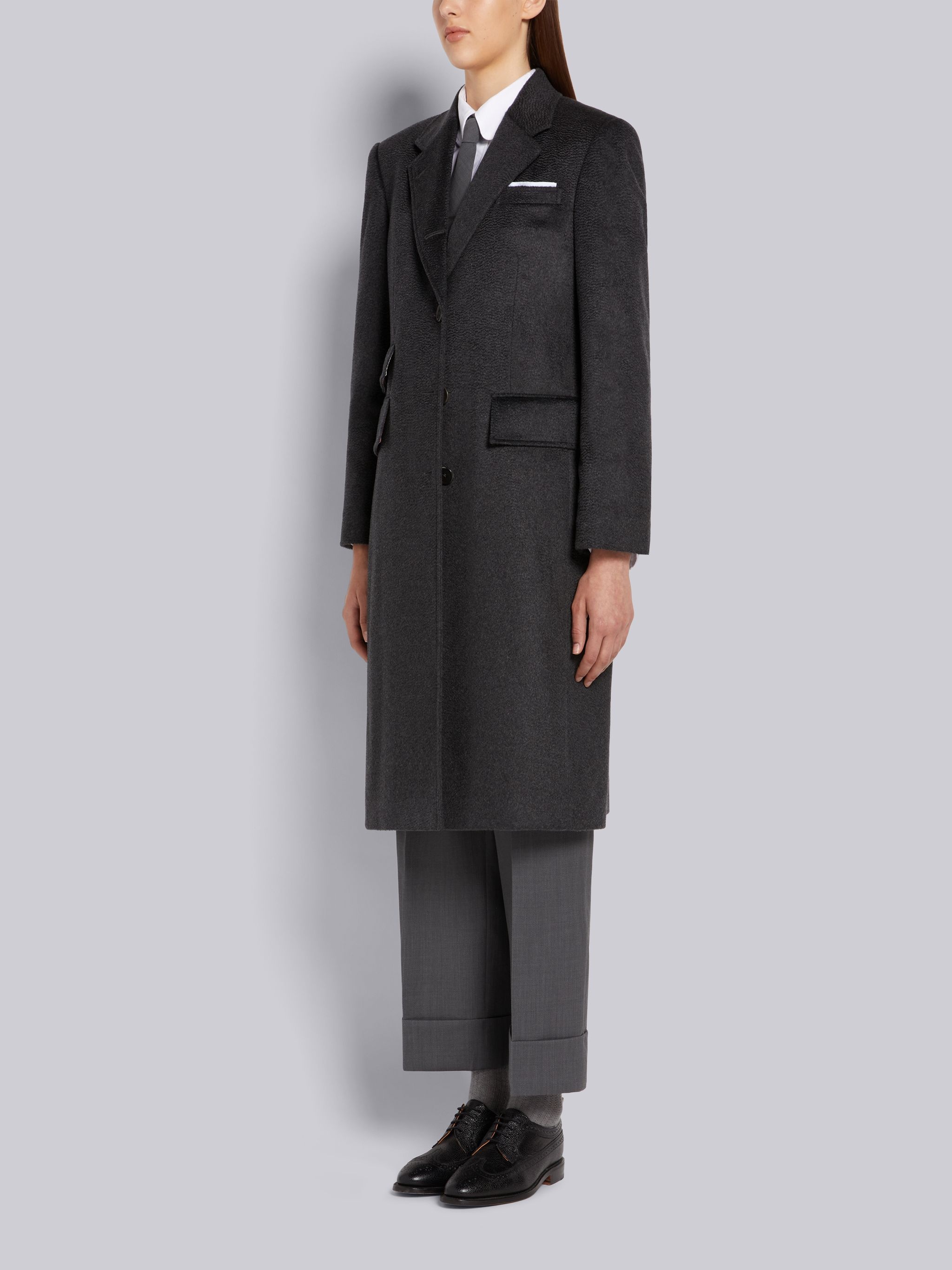 Dark Grey Zibeline Finish Coat Weight Cashmere Single Vent Overcoat - 2
