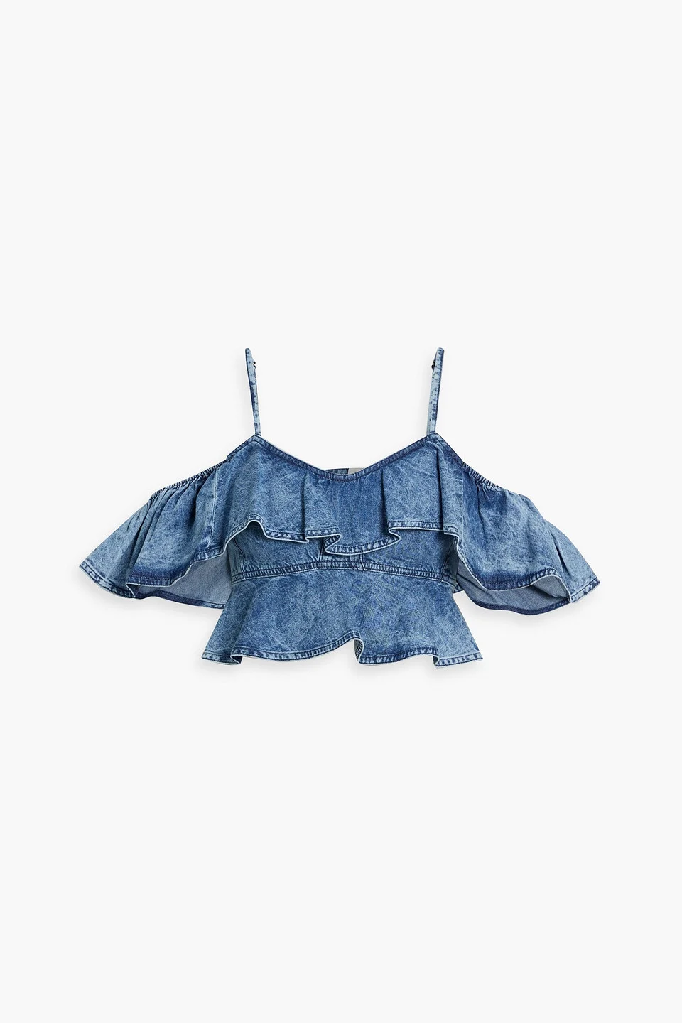Voloteo cropped cold-shoulder ruffled denim top - 1