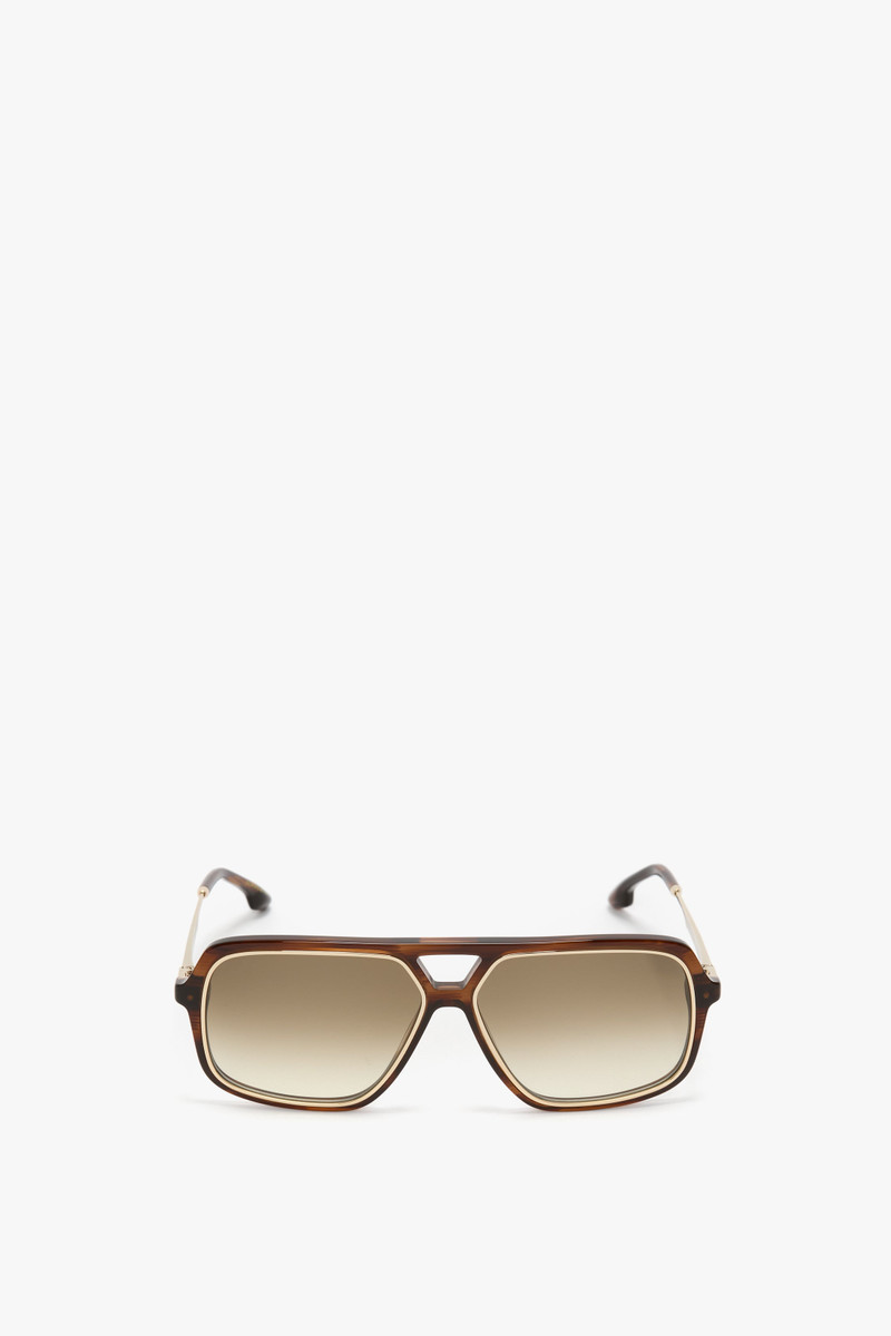 Double Bridge Aviator Sunglasses In Brown Horn 1