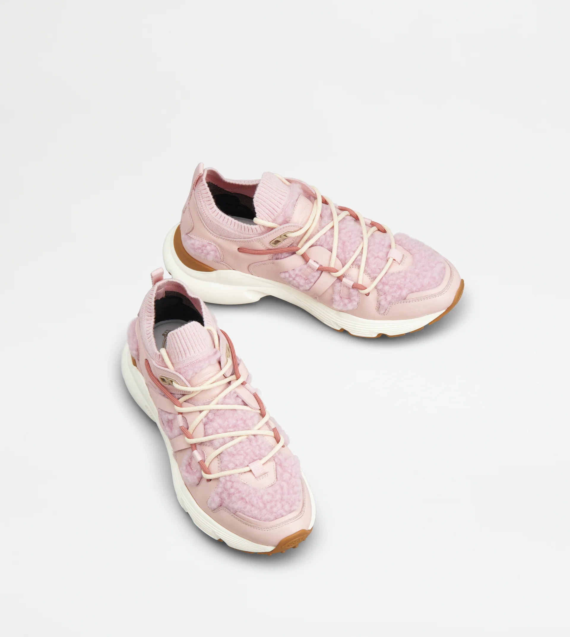 SNEAKERS IN LEATHER AND WOOL - PINK - 3