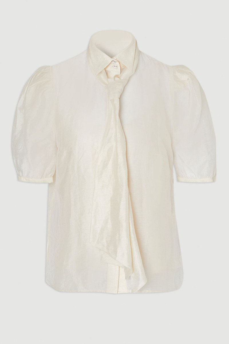 Organdie Tie Neck Woven Shirt 4