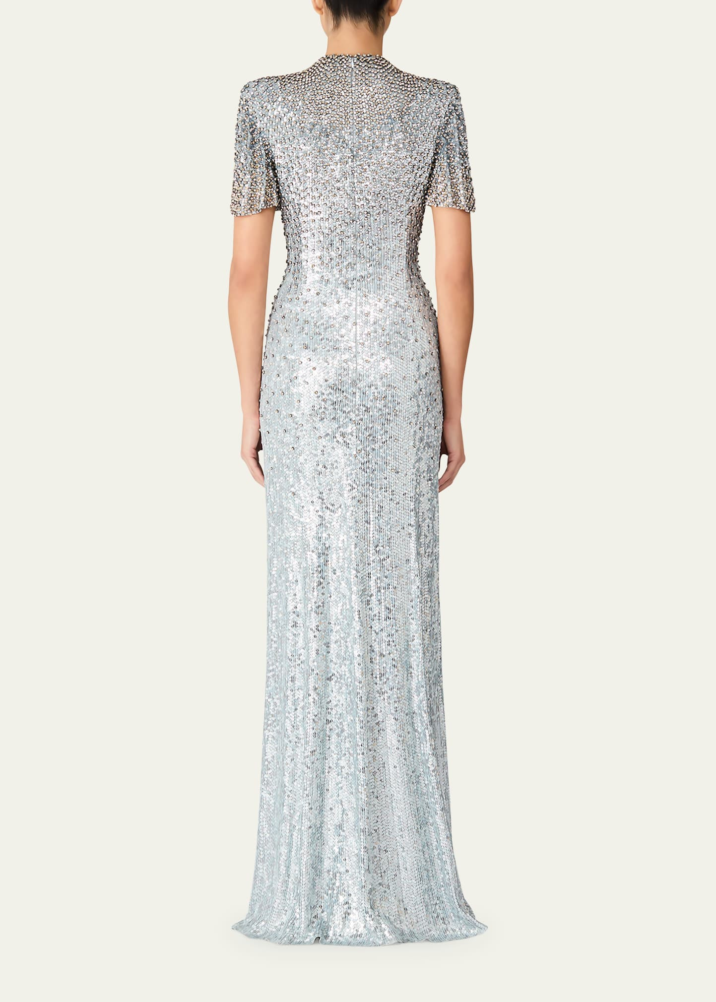 Jourdain Crystal Sequined Flutter-Sleeve Gown - 3